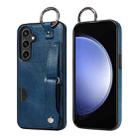 For Samsung Galaxy S23 FE 5G Calf Texture Wrist Card Slot Ring Phone Case(Blue) - 1