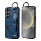 For Samsung Galaxy S24 5G Calf Texture Wrist Card Slot Ring Phone Case(Blue) - 1