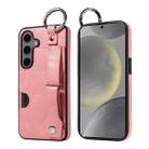 For Samsung Galaxy S24+ 5G Calf Texture Wrist Card Slot Ring Phone Case(Pink) - 1