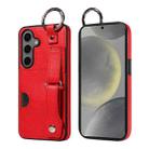 For Samsung Galaxy S24+ 5G Calf Texture Wrist Card Slot Ring Phone Case(Red) - 1