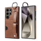 For Samsung Galaxy S24 Ultra 5G Calf Texture Wrist Card Slot Ring Phone Case(Brown) - 1