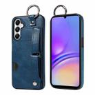 For Samsung Galaxy A05s Calf Texture Wrist Card Slot Ring Phone Case(Blue) - 1