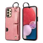 For Samsung Galaxy A13 4G Calf Texture Wrist Card Slot Ring Phone Case(Pink) - 1