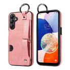 For Samsung Galaxy A14 4G/5G Calf Texture Wrist Card Slot Ring Phone Case(Pink) - 1