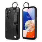 For Samsung Galaxy A14 4G/5G Calf Texture Wrist Card Slot Ring Phone Case(Black) - 1