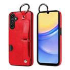 For Samsung Galaxy A15 Calf Texture Wrist Card Slot Ring Phone Case(Red) - 1