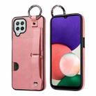 For Samsung Galaxy A22 4G Calf Texture Wrist Card Slot Ring Phone Case(Pink) - 1