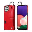 For Samsung Galaxy A22 4G Calf Texture Wrist Card Slot Ring Phone Case(Red) - 1