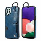 For Samsung Galaxy A22 4G Calf Texture Wrist Card Slot Ring Phone Case(Blue) - 1