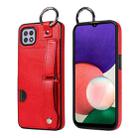 For Samsung Galaxy A22 5G Calf Texture Wrist Card Slot Ring Phone Case(Red) - 1