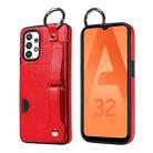 For Samsung Galaxy A32 5G Calf Texture Wrist Card Slot Ring Phone Case(Red) - 1