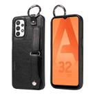 For Samsung Galaxy A32 5G Calf Texture Wrist Card Slot Ring Phone Case(Black) - 1