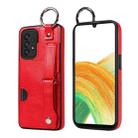 For Samsung Galaxy A33 5G Calf Texture Wrist Card Slot Ring Phone Case(Red) - 1