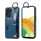 For Samsung Galaxy A33 5G Calf Texture Wrist Card Slot Ring Phone Case(Blue) - 1