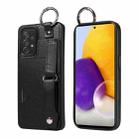 For Samsung Galaxy A52 4G/5G Calf Texture Wrist Card Slot Ring Phone Case(Black) - 1