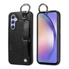 For Samsung Galaxy A54 5G Calf Texture Wrist Card Slot Ring Phone Case(Black) - 1