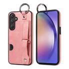For Samsung Galaxy A55 5G Calf Texture Wrist Card Slot Ring Phone Case(Pink) - 1