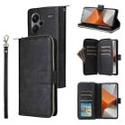 For Xiaomi Redmi Note 13 Pro+ 9 Card Slots Zipper Wallet Bag Leather Phone Case(Black) - 1