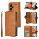 For Xiaomi Redmi Note 13 Pro+ 9 Card Slots Zipper Wallet Bag Leather Phone Case(Brown) - 1