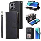 For Xiaomi Redmi Note 13 4G 9 Card Slots Zipper Wallet Bag Leather Phone Case(Black) - 1