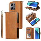 For Xiaomi Redmi Note 13 4G 9 Card Slots Zipper Wallet Bag Leather Phone Case(Brown) - 1