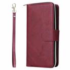 For Redmi Note 13 4G 9-Card Slots Zipper Wallet Bag Leather Phone Case(Wine Red) - 2