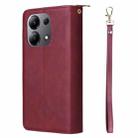 For Redmi Note 13 4G 9-Card Slots Zipper Wallet Bag Leather Phone Case(Wine Red) - 3