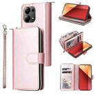 For Xiaomi Redmi Note 13 Pro 4G 9 Card Slots Zipper Wallet Bag Leather Phone Case(Rose Gold) - 1