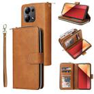 For Xiaomi Redmi Note 13 Pro 4G 9 Card Slots Zipper Wallet Bag Leather Phone Case(Brown) - 1