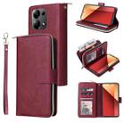 For Xiaomi Redmi Note 13 Pro 4G 9 Card Slots Zipper Wallet Bag Leather Phone Case(Wine Red) - 1