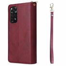 For Redmi Note 11 Pro Global 9 Card Slots Zipper Wallet Bag Leather Phone Case(Wine Red) - 3