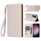 For Samsung Galaxy S24 Ultra 5G Crossbody Rhombic Sucker Leather Phone Case(White) - 1