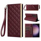 For Samsung Galaxy S24 Ultra 5G Crossbody Rhombic Sucker Leather Phone Case(Claret) - 1