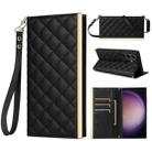 For Samsung Galaxy S24 Ultra 5G Crossbody Rhombic Sucker Leather Phone Case(Black) - 1