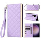 For Samsung Galaxy S24 Ultra 5G Crossbody Rhombic Sucker Leather Phone Case(Purple) - 1