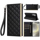 For Samsung Galaxy S24 5G Crossbody Rhombic Sucker Leather Phone Case(Black) - 1