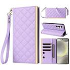 For Samsung Galaxy S24 5G Crossbody Rhombic Sucker Leather Phone Case(Purple) - 1