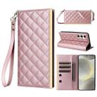 For Samsung Galaxy S24+ 5G Crossbody Rhombic Sucker Leather Phone Case(Rose Gold) - 1