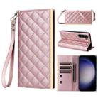 For Samsung Galaxy S23 5G Crossbody Rhombic Sucker Leather Phone Case(Rose Gold) - 1