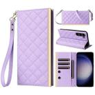 For Samsung Galaxy S23 5G Crossbody Rhombic Sucker Leather Phone Case(Purple) - 1