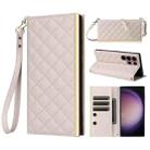 For Samsung Galaxy S22 Ultra 5G Crossbody Rhombic Sucker Leather Phone Case(White) - 1