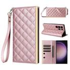 For Samsung Galaxy S22 Ultra 5G Crossbody Rhombic Sucker Leather Phone Case(Rose Gold) - 1