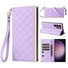 For Samsung Galaxy S22 Ultra 5G Crossbody Rhombic Sucker Leather Phone Case(Purple) - 1