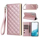 For Samsung Galaxy S22 5G Crossbody Rhombic Sucker Leather Phone Case(Rose Gold) - 1