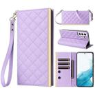 For Samsung Galaxy S22 5G Crossbody Rhombic Sucker Leather Phone Case(Purple) - 1