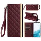 For Samsung Galaxy S21 5G Crossbody Rhombic Sucker Leather Phone Case(Claret) - 1