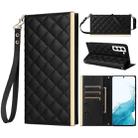 For Samsung Galaxy S21+ 5G Crossbody Rhombic Sucker Leather Phone Case(Black) - 1