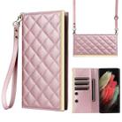 For Samsung Galaxy S21 Ultra 5G Crossbody Rhombic Sucker Leather Phone Case(Rose Gold) - 1