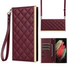 For Samsung Galaxy S21 Ultra 5G Crossbody Rhombic Sucker Leather Phone Case(Claret) - 1