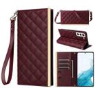 For Samsung Galaxy S21 FE 5G Crossbody Rhombic Sucker Leather Phone Case(Claret) - 1